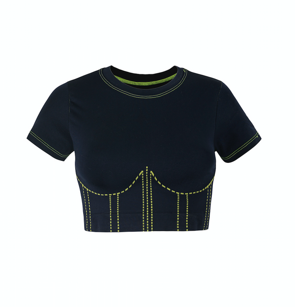 MINDFUL T-Shirt | Navy with Neon Contour Stitching