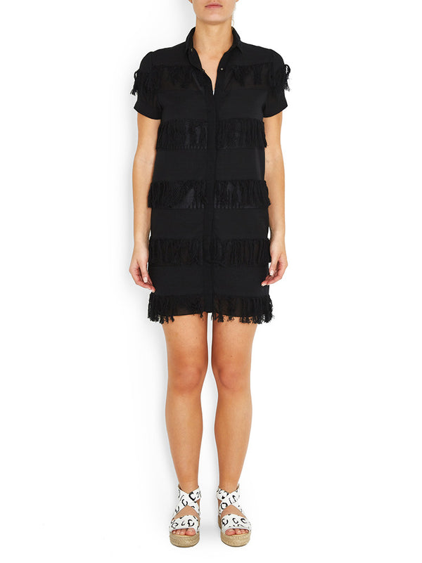 NEGRIL Shirt Dress | Black Fringe | Image 2