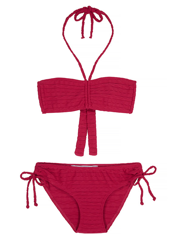 GIRLS' FORTALEZA TOP & COZUMEL BOTTOMS Swim Set | Pink Cable Knit | Image 1