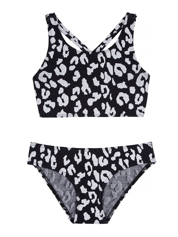 GIRLS' BENIRRAS TOP & BIARRITZ BOTTOMS Swimsuit | Black Leopard