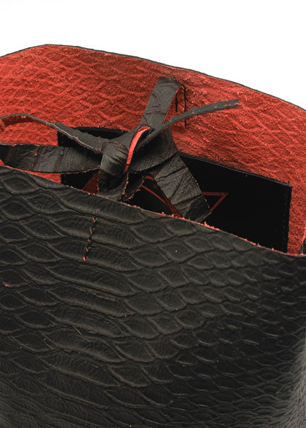 OAHU Mini Bucket Bag | Black Faux Snake Leather with Red inner | Image 2