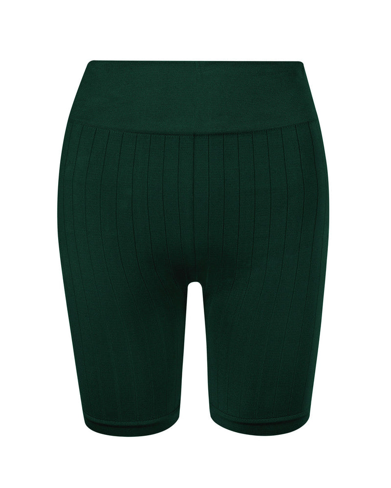 FLUID - Flat Ribbed Shorts - Dark Green