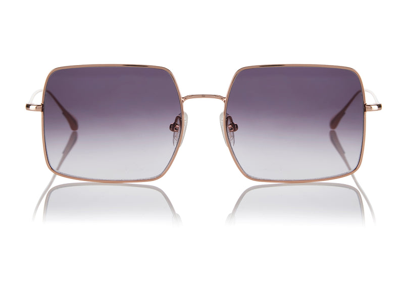 MONTREAL - Rose Gold. A contemporary interpretation of a graphic oversized style, featuring softly squared edges. Lightweight stainless steel frames are finished in pink gold. They feature adjustable stylish titanium pink-gold nose pads, for comfortability.