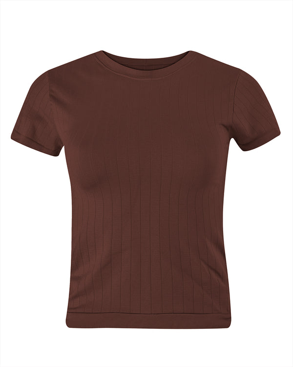 flat ribbed sapient t shirt in maroon - brown vest for curvy women 1