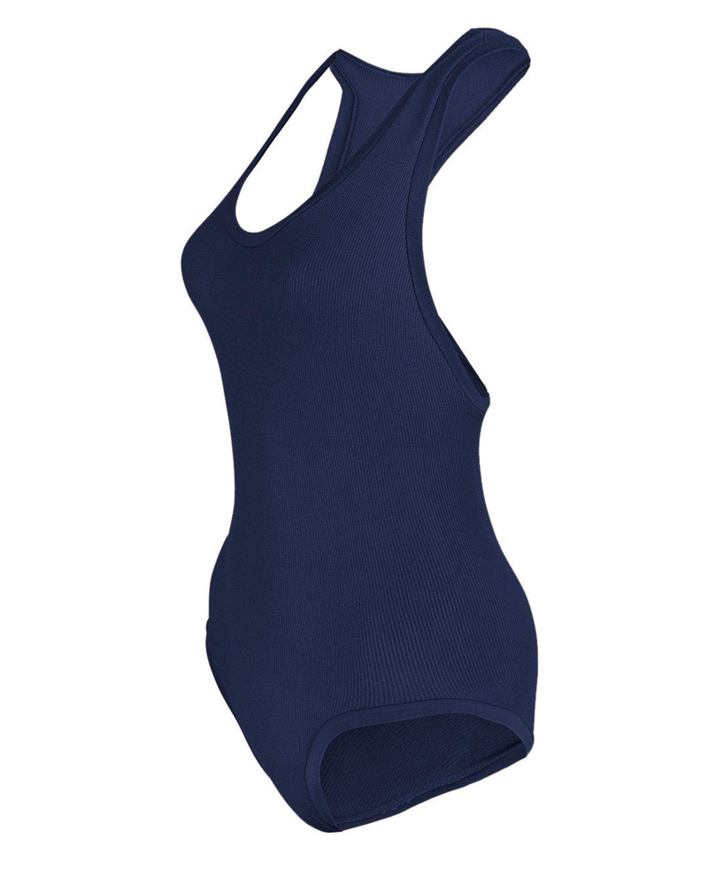 Presence | One-Piece Swimsuit front | Navy | swimsuits for large breasts | belly control bathing suit | Shape Control Bathing Suit | Ribbed Swimwear | ladies plus size swimwear | PRISM²