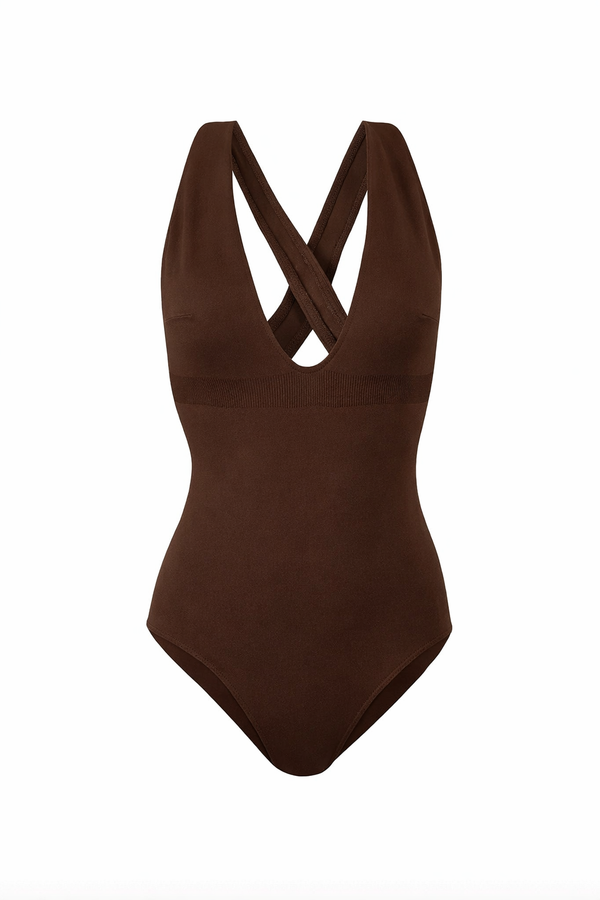 ILLUMINATE One-Piece Bodysuit in Black | Plunge Neck & Cross-Back ILLUMINATE One-Piece Bodysuit in Black | Plunge Neck & Cross-Back