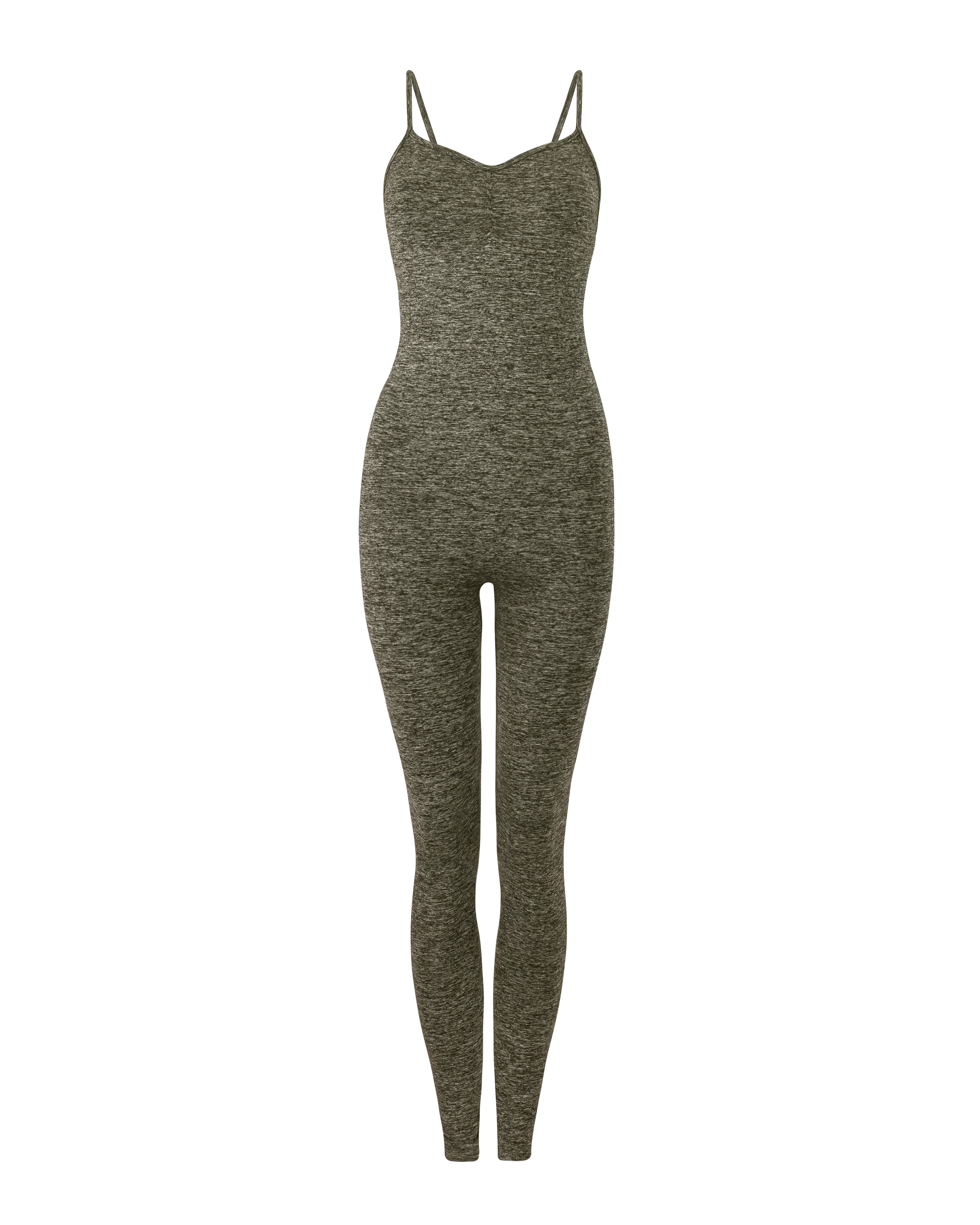 BALANCED Olive Marl Full Body Compression Suit | Sleek Unitard Gym Wear ...