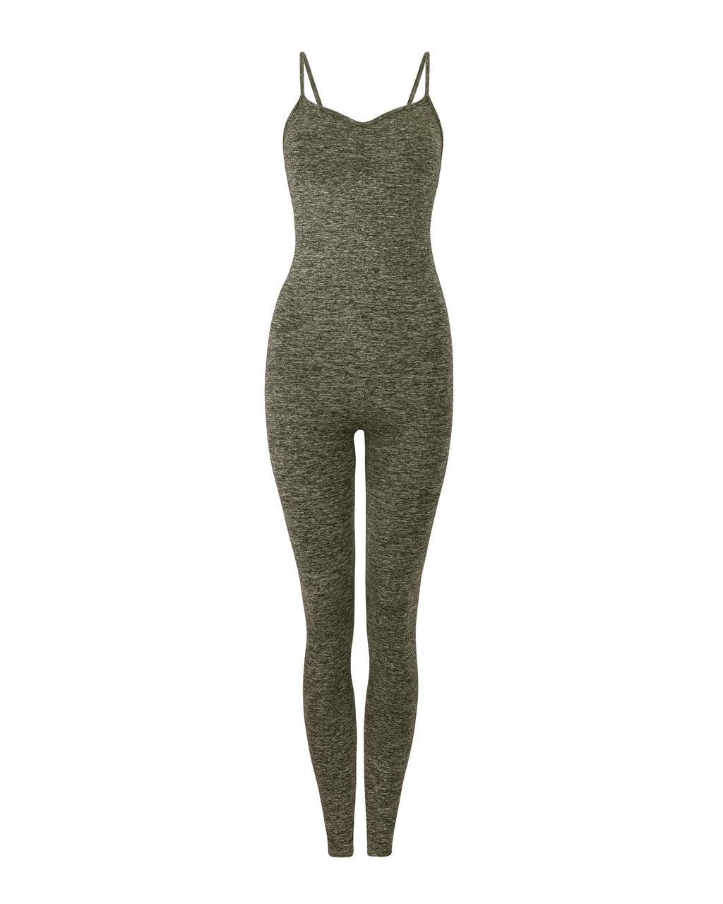 BALANCED Olive Marl Full Body Compression Suit, Sleek Unitard Gym Wear