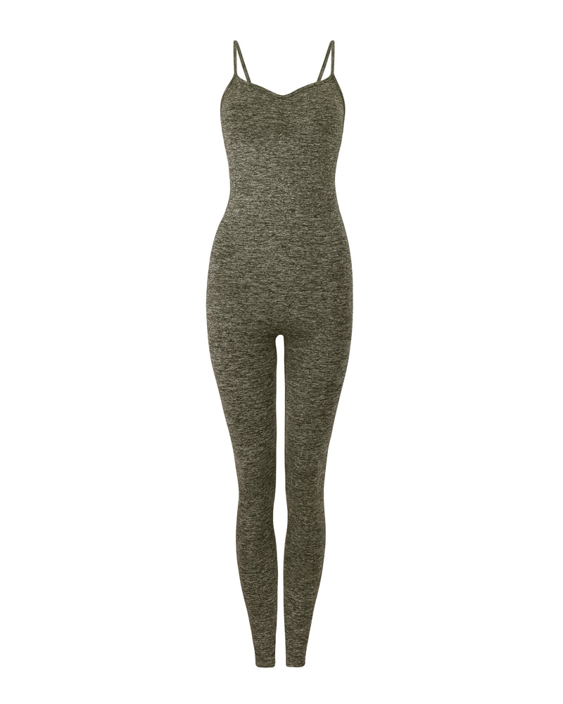 BALANCED Olive Marl Full Body Compression Suit | Sleek Unitard Gym Wear ...