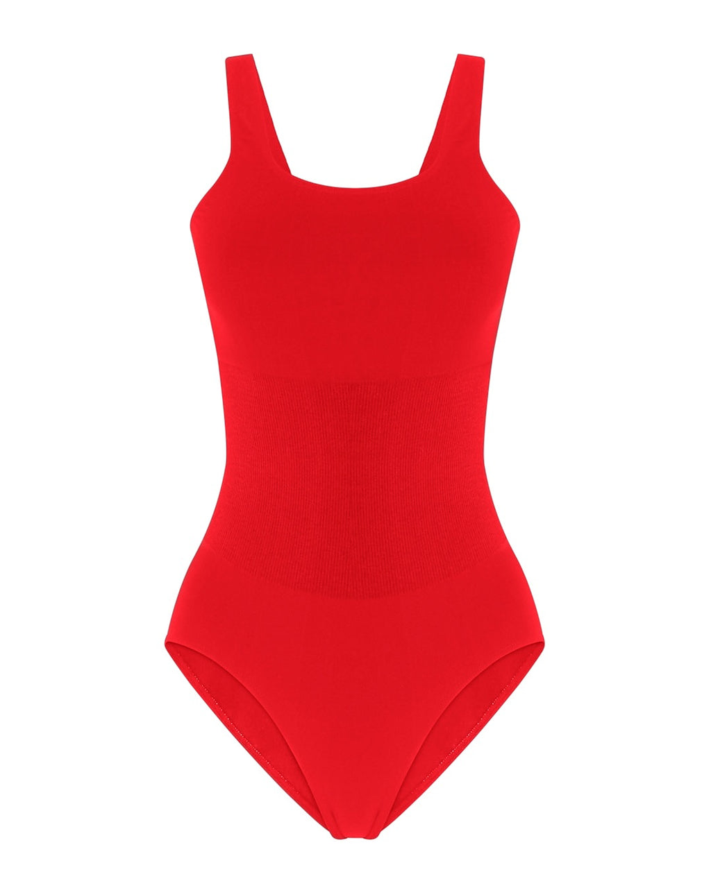 AMOROUS Bright Red One-Piece, Flattering Square Neck & Tummy Control, Ribbed Contouring for Plus Size