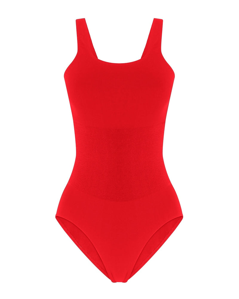 AMOROUS Bright Red One-Piece  Flattering Square Neck & Tummy