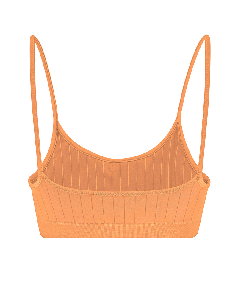 BLISSFUL Apricot Top, Curved Low Cut with Spaghetti Straps, Ribbed Band  Support, Versatile as Bra/Bikini/Sports Top