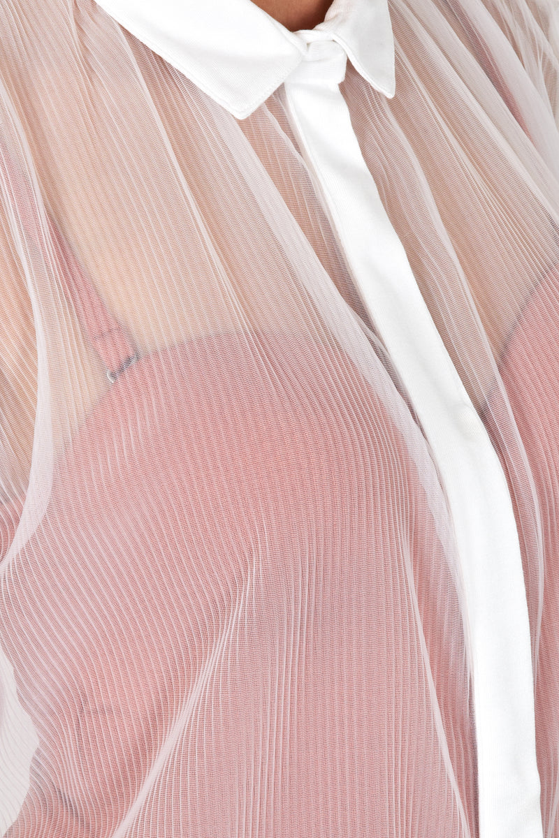 SURIGAO Shirt Dress | White Plisse - Closeup