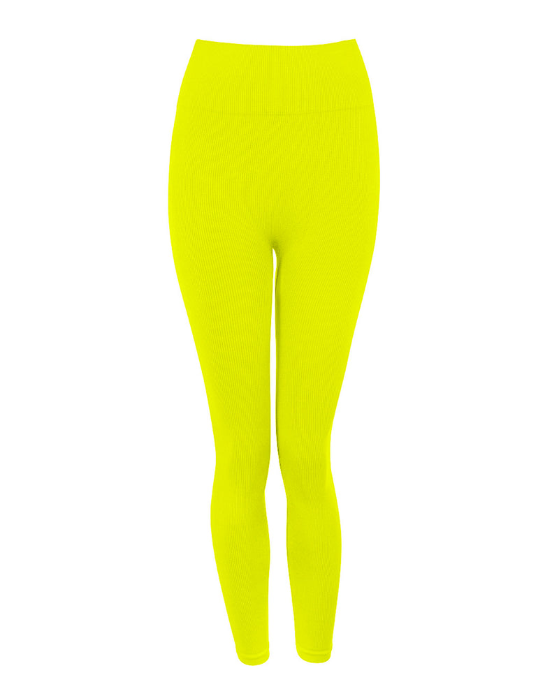 AWAKEN 7/8 Ribbed Leggings in Neon Yellow Bright Supportive