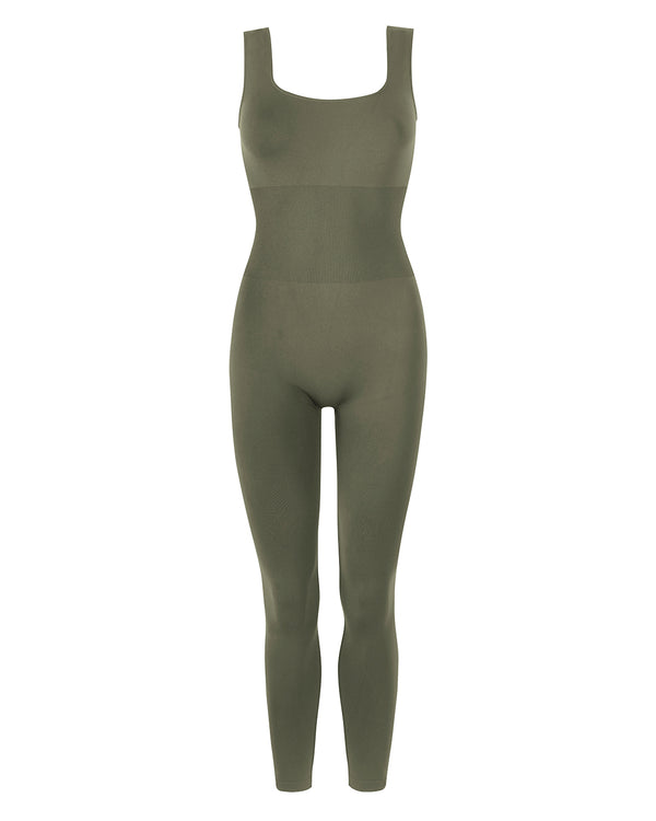 front product shot of Sculpt unitard in olive