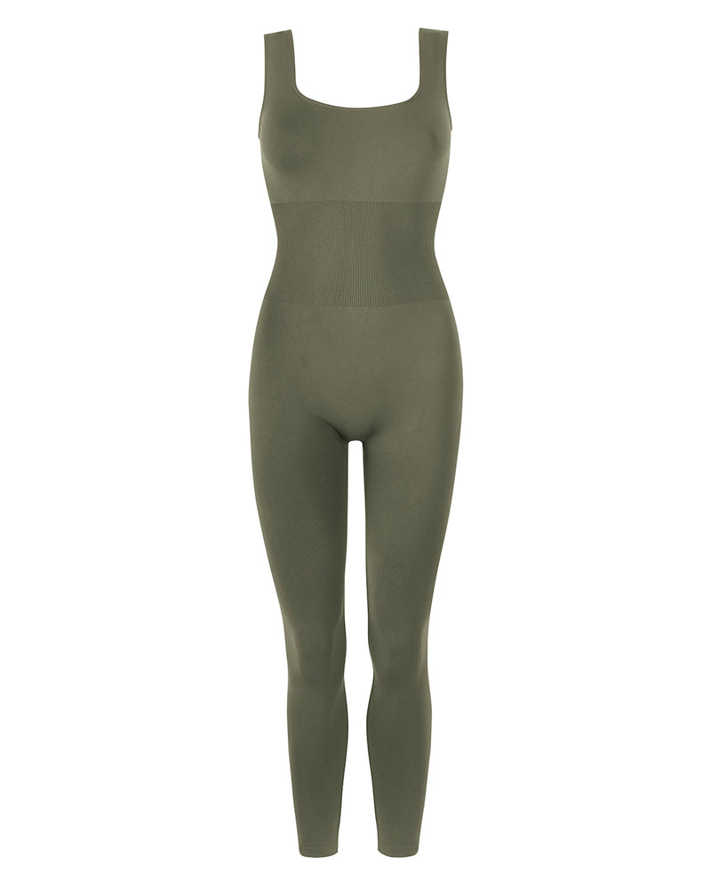 front product shot of Sculpt unitard in olive