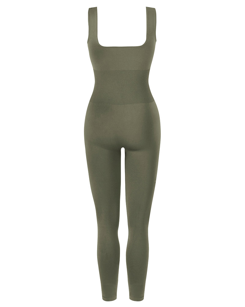 product back shot of Sculpt unitard in olive