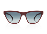 CAIRO - Wine. These frames are a narrow angular shape with a sporty feel to them. They have a near flare top with tapered edges and a flat bottom. These lightweight acetate frames are available in sunglasses and opticals. All acetate frames are exclusively developed for PRISM and handcrafted in Italy.