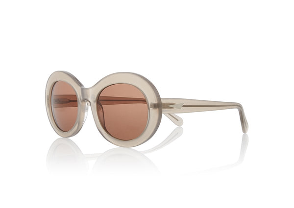 SAN FRANCISCO - Taupe. Oversized round frames are classic Jackie O, rounded frames for a strong statement in tiger stripe. Thicker frame made from lightweight acetate, handcrafted.