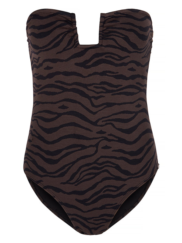 FORTE DEI MARMI - Tiger. retro -inspired Forte Dei Marmi bandeau swimsuit w/ U bar detail on chest - suitable for smaller busts. This style does not come with straps or fastenings.