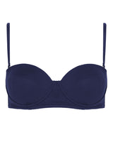 POSITANO in Navy - Inspired by 1960s vintage swimwear, this structured bikini top in navy is designed with a bandeau shape, removable straps and underwriting; offering additional lift and support. Also featuring the large signature PRISM gunmetal clasp at the centre back. 