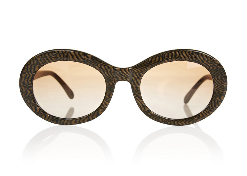 SAN FRANCISCO - Tiger Eye. Oversized round frames are classic Jackie O, rounded frames for a strong statement in tiger stripe. Thicker frame made from lightweight acetate, handcrafted. 