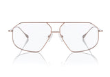 SANTIAGO OPTICAL - Rose Gold. Contemporary interpretation of the retro aviator frame. 4mm rims and a double bridge, perfect unisex frame. Ultra lightweight stainless steel frames, pink gold finish. Adjustable silicone nose pads, for comfort.