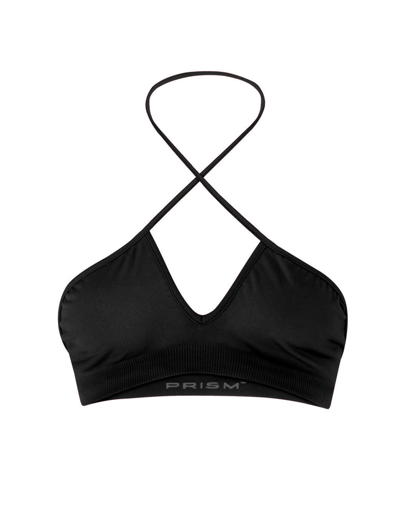 BOUYANT - Black - halter-neck bikini, activewear, multi-fit top. With a twist neck spaghetti strap detail.