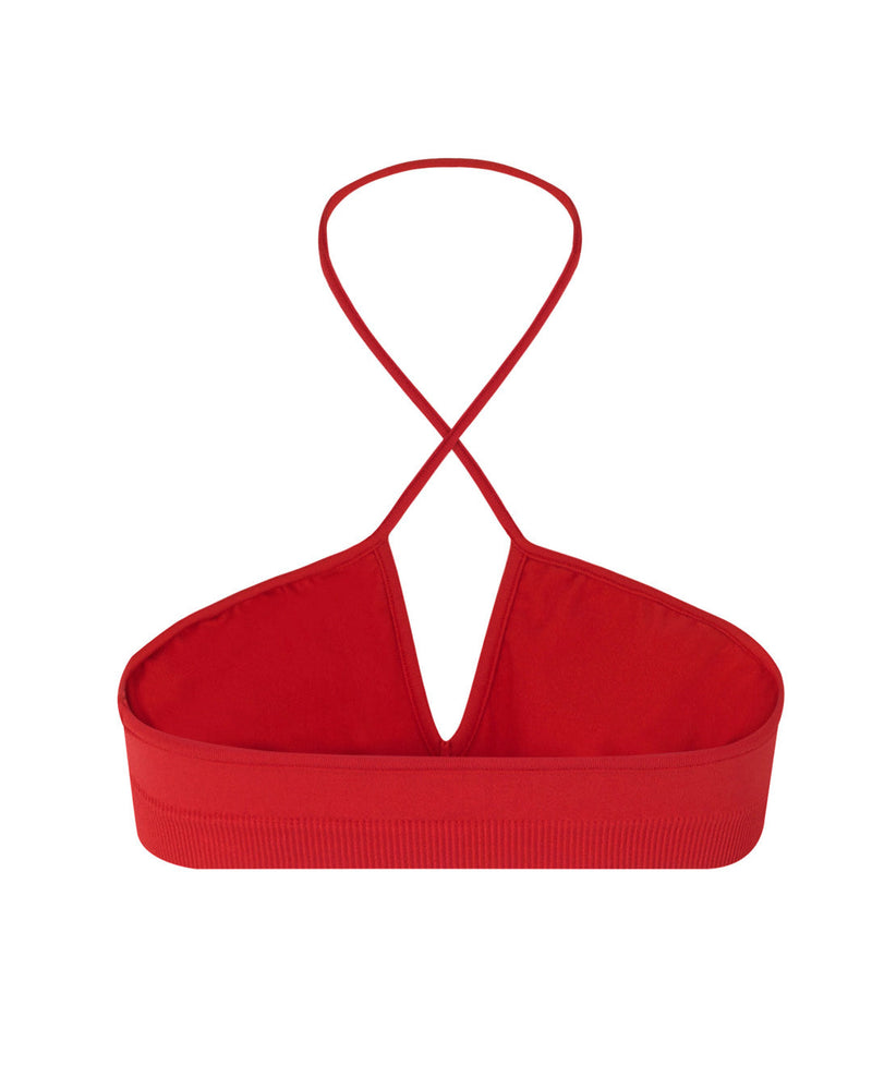 BOUYANT - Bright Red - halter-neck bikini, activewear, multi-fit top. With a twist neck spaghetti strap detail.