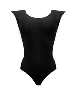 COMPASSIONATE - Black - Sleek one-piece suit, with high neck, cap sleeves, and low scoop open back. multi-function swimsuit and bodysuit.