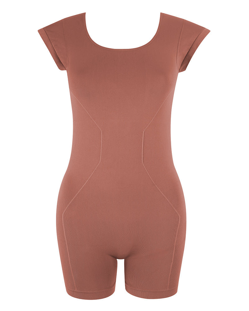 EUPHORIC Rusty Pink Playsuit, Full Body Compression & Sculpting, Low Back  & Cap Sleeves