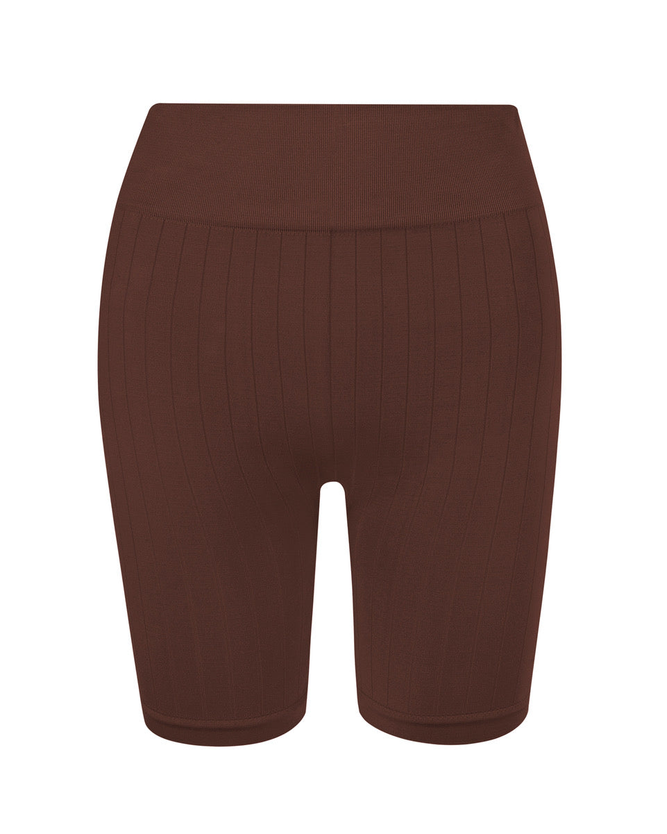 Mini Rib Maroon FLAT RIBBED FLUID Maroon High-Waisted Shorts | Flattering Ribbed ...