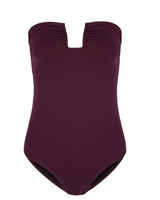 FORTE DEI MARMI - Wine. retro -inspired Forte Dei Marmi bandeau swimsuit w/ U bar detail on chest - suitable for smaller busts. This style does not come with straps or fastenings.