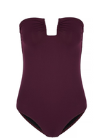 FORTE DEI MARMI - Wine. retro -inspired Forte Dei Marmi bandeau swimsuit w/ U bar detail on chest - suitable for smaller busts. This style does not come with straps or fastenings. 