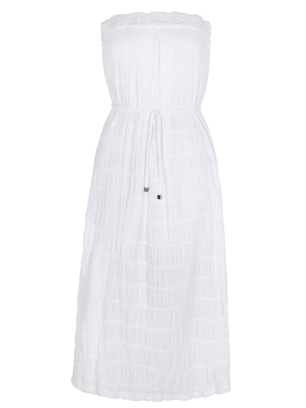 MONTE CARLO - White. White smock strapless dress. All fabrics are exclusively developed in Italy and France. 