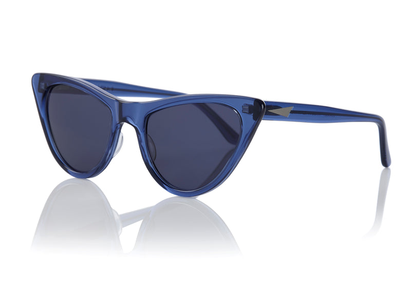 ST LOUIS - Dark Blue. ST LOUIS - Dark Blue. Modern take on 50s cat-eye classic. Suitable for a more narrow face w/ their soft tips and rounded edges. Available in sunglasses and opticals.