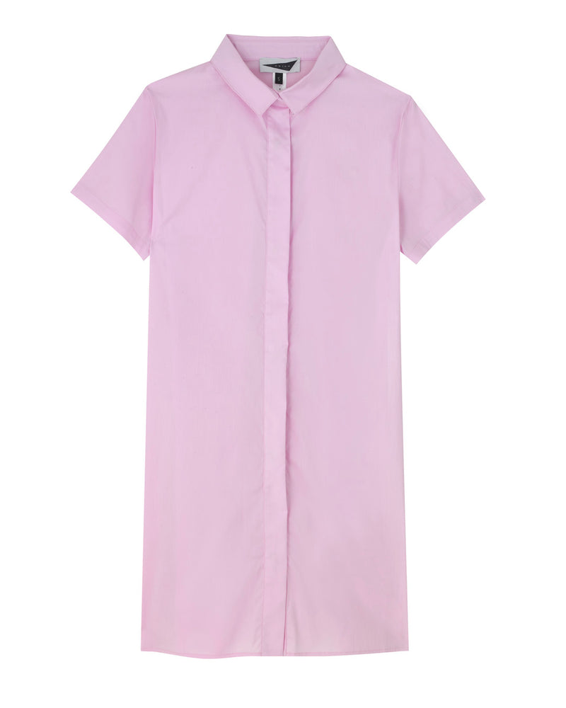 NEGRIL - Pink. The luxurious Negril shirt-dress is made using high quality cotton. This is a button down shirt-dress that comfortably falls to just below the knee. It features gunmetal popper buttons for easy wear. 