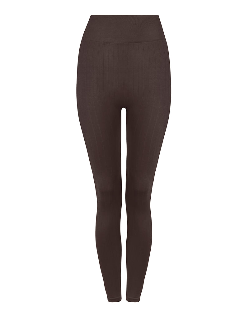 Chocolate brown curve thick ribbed leggings – Ellsbelles