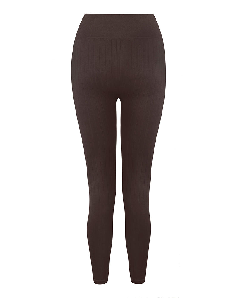 Flat Ribbed Nourish, Leggings, Chocolate Brown, High-Waisted Gym Leggings, Activewear Compression Leggings for Women