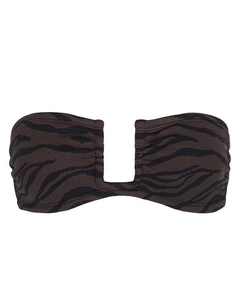 SANTA MARGARITA - Tiger. Retro tiger print strapless bikini top w/ square-shaped, cut-out, soft bandeau style. Suitable for small - medium bust size. 