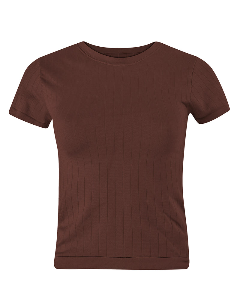 flat ribbed sapient t shirt in maroon - brown vest for curvy women 