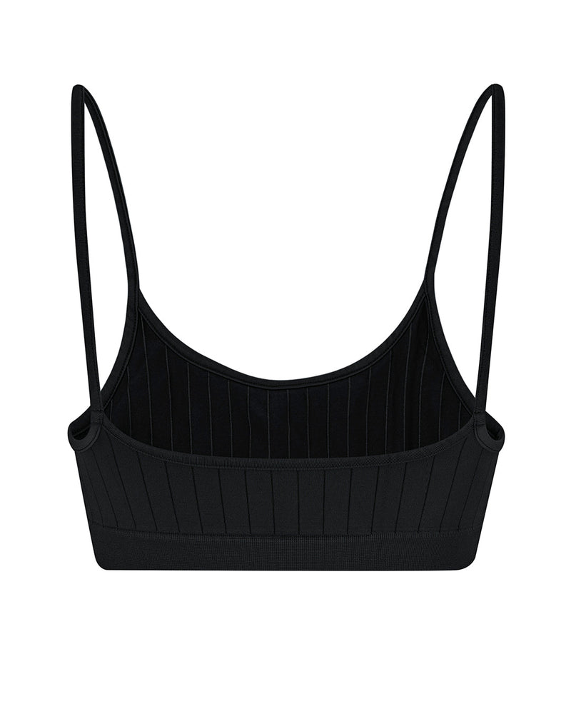 sincere flat ribbed in black - activewear bra top - prism2 london