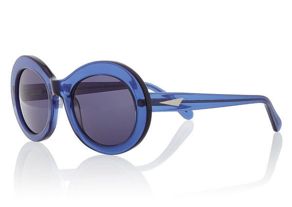 SAN FRANCISCO - Dark Blue. Oversized round frames are classic Jackie O, rounded frames for a strong statement in tiger stripe. Thicker frame made from lightweight acetate, handcrafted.