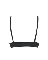Blissful - Black multi-functional bikini, bralette, sports bra - with low cut and curved neckline for flattering effect and thin elasticated band and spaghetti straps for support.