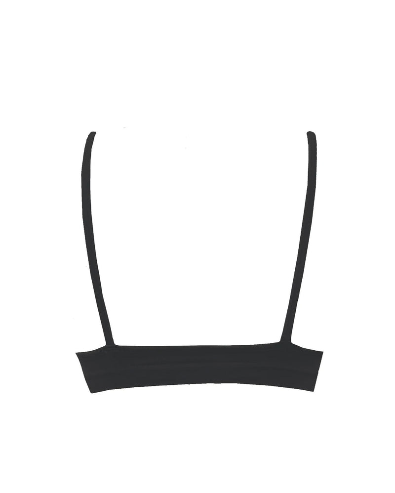 Blissful - Black multi-functional bikini, bralette, sports bra - with low cut and curved neckline for flattering effect and thin elasticated band and spaghetti straps for support.