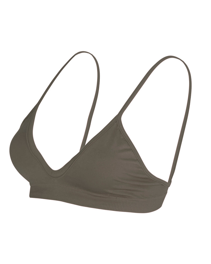 Blissful - Muddy Grey - multi-functional bikini, bralette, sports bra - with low cut and curved neckline for flattering effect and thin elasticated band and spaghetti straps for support.