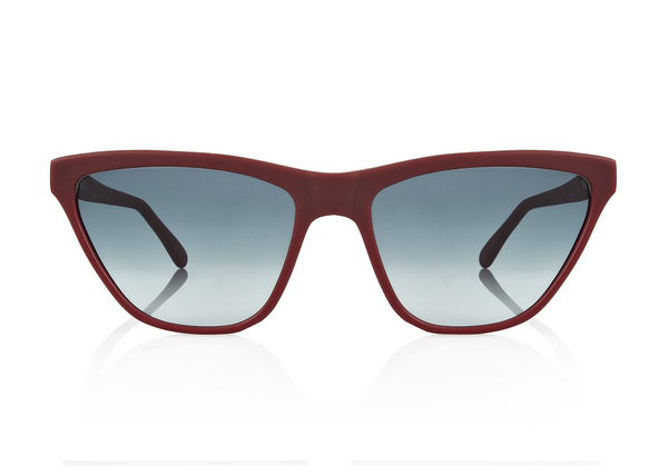 CAIRO - Wine. These frames are a narrow angular shape with a sporty feel to them. They have a near flare top with tapered edges and a flat bottom. These lightweight acetate frames are available in sunglasses and opticals. All acetate frames are exclusively developed for PRISM and handcrafted in Italy. 