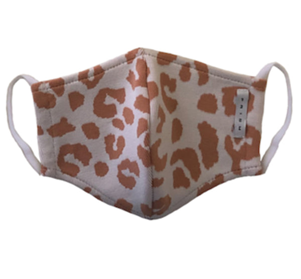 KIDS MASK - Caramel Leopard. Masks handmade in Italy using excess swimwear material, for sustainability. All fabric is breathable and water resistant. Every mask has its own unique design and fabric. Protect yourself, your loved ones, and the environment. This fabric is a lightweight, traditional swim fabric.
