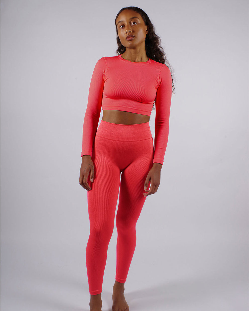 EVOKE Cerise Ribbed Cropped Long-Sleeve Top | Crew Neck for