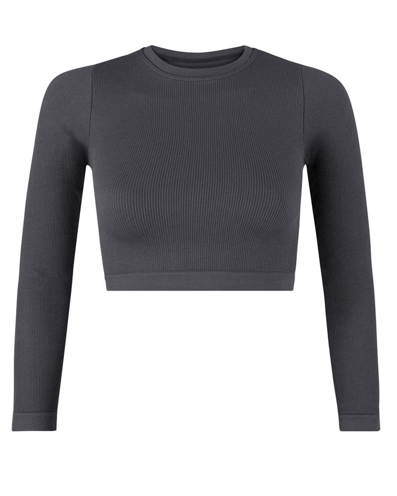 EVOKE Slate Grey Long-Sleeve Gym Crop Top